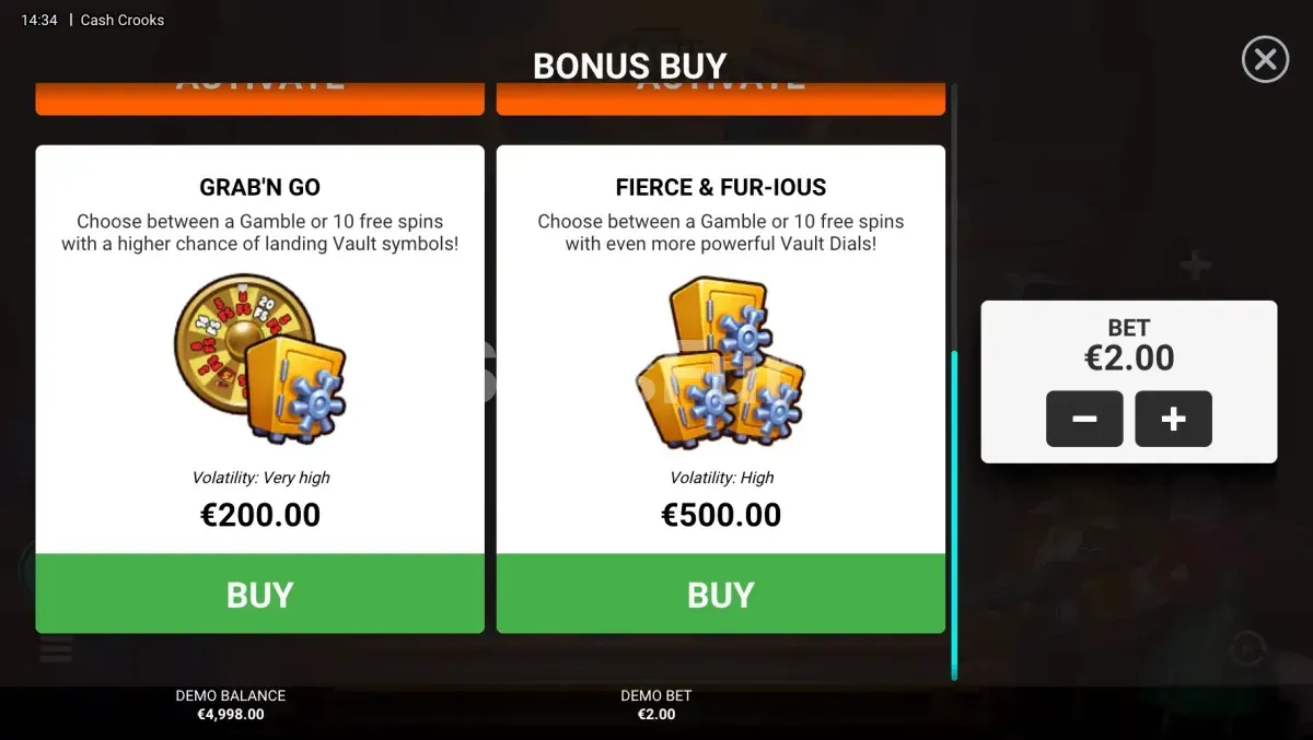 Opciones de compra de bonus en Cash Crooks de Hacksaw Gaming