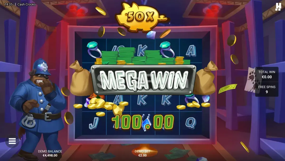 Gran victoria en Cash Crooks con multiplicadores máximos activados