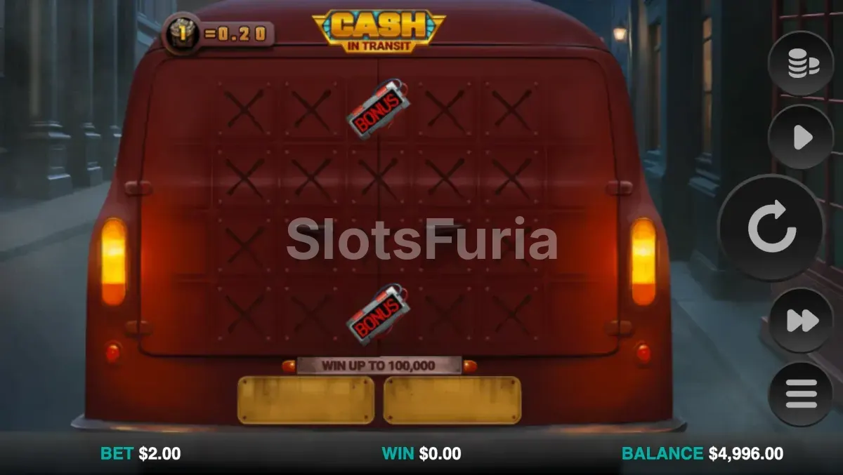 Pantalla principal del juego Cash in Transit con los carretes activos