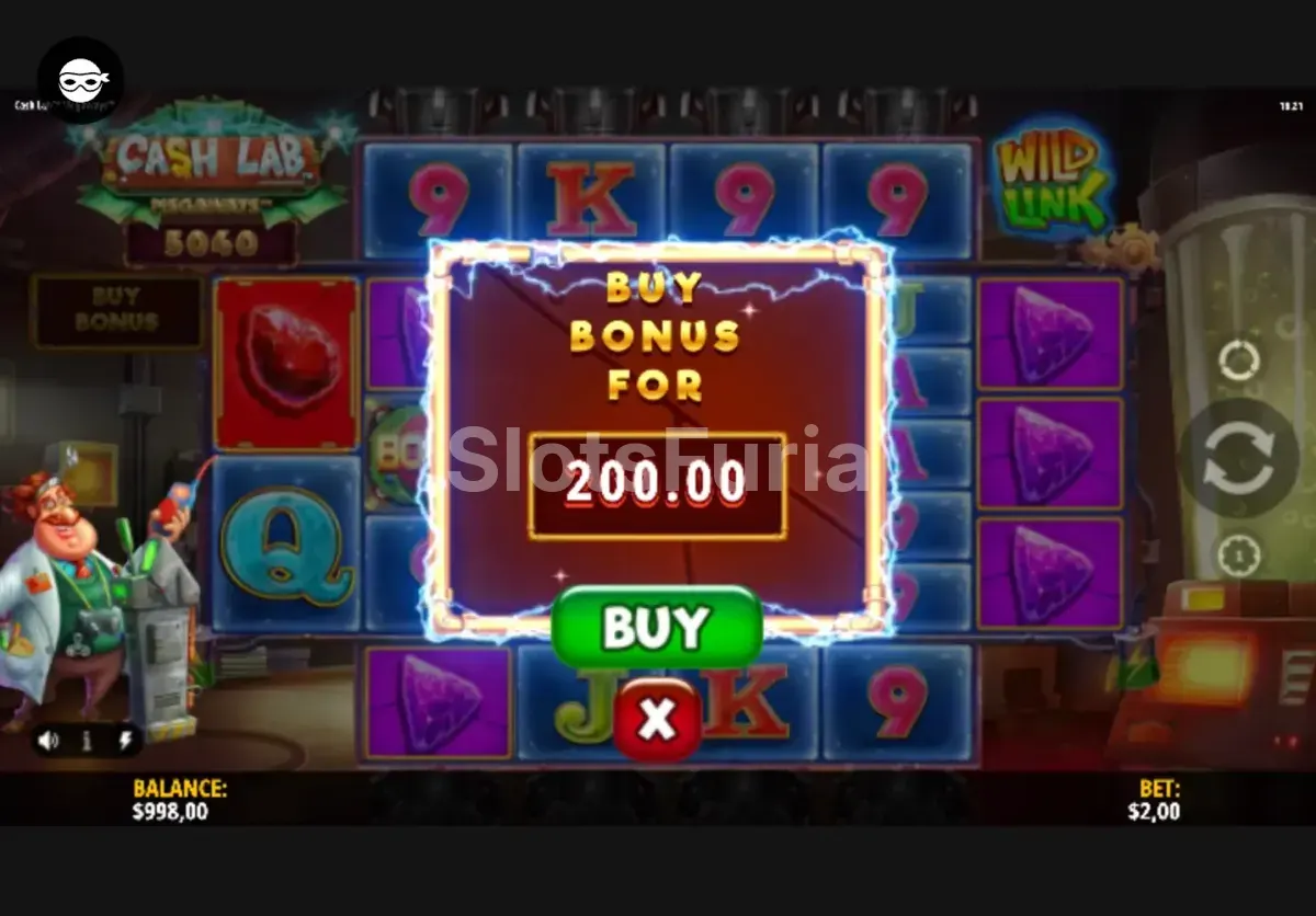 Pantalla de compra de bonos en Cash Lab Megaways con opciones disponibles