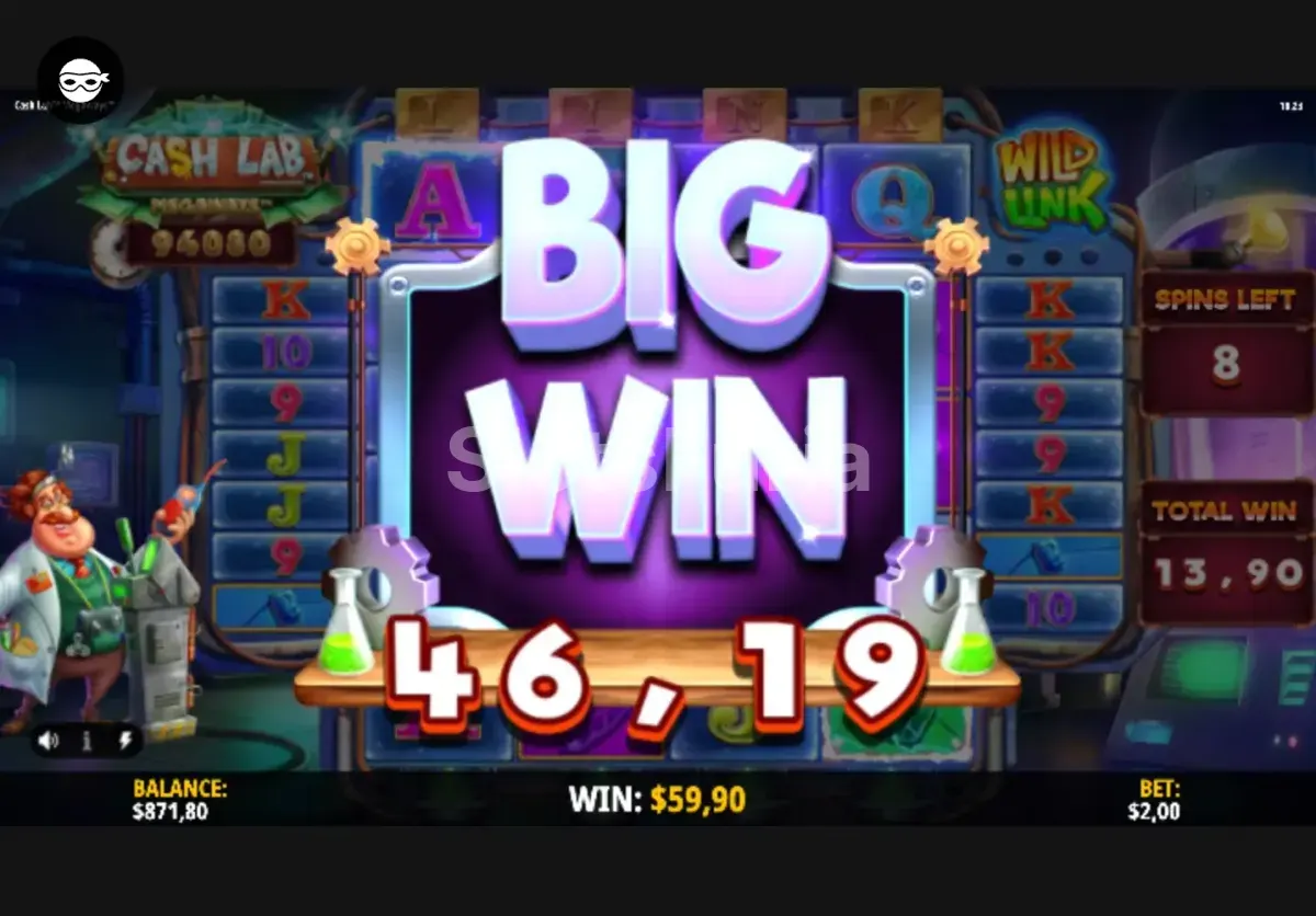 Gran victoria conseguida en Cash Lab Megaways mostrando el multiplicador máximo