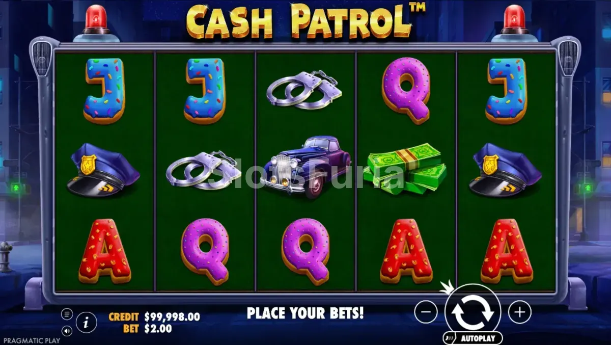Pantalla principal de Cash Patrol con la ciudad de fondo