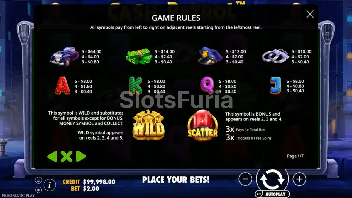 Tabla de pagos completa de Cash Patrol Pragmatic Play