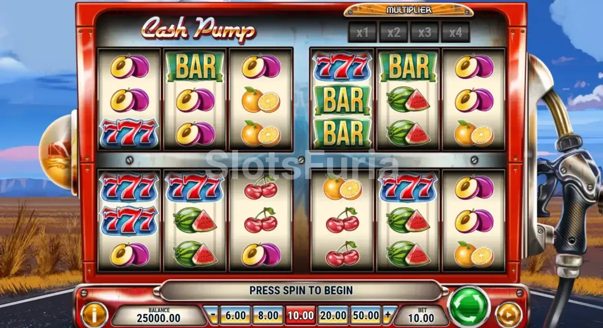 Pantalla principal de Cash Pump con su diseño retro de gasolinera