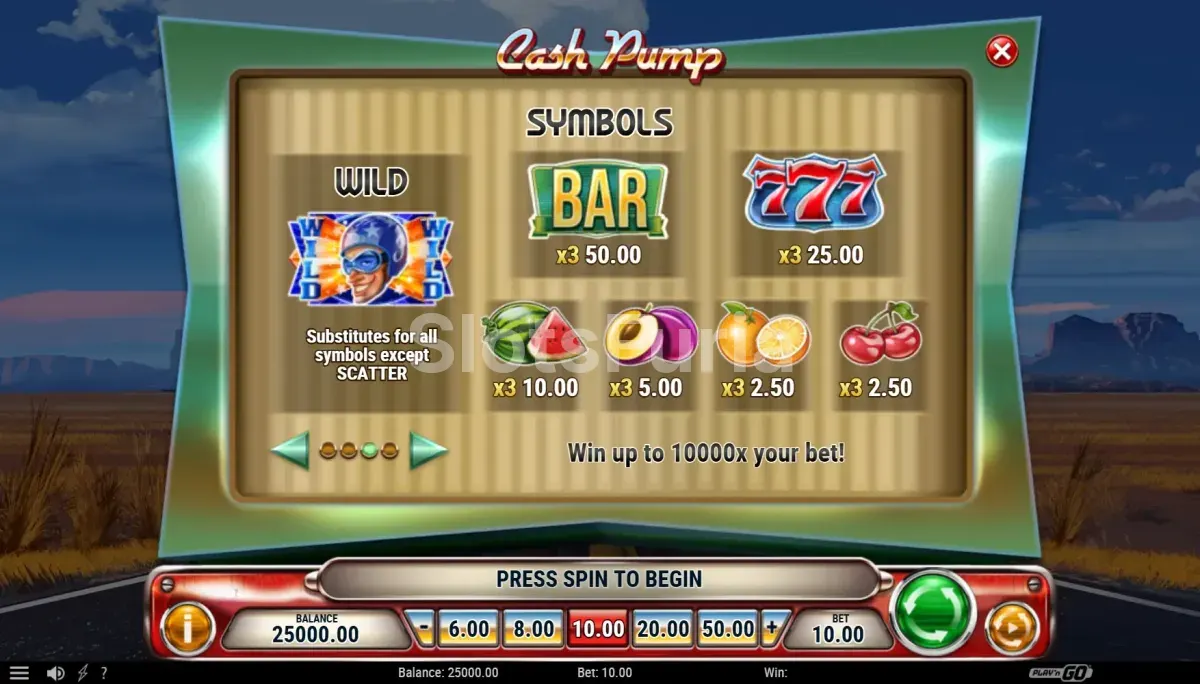 Tabla de pagos de Cash Pump con todos los símbolos y sus valores