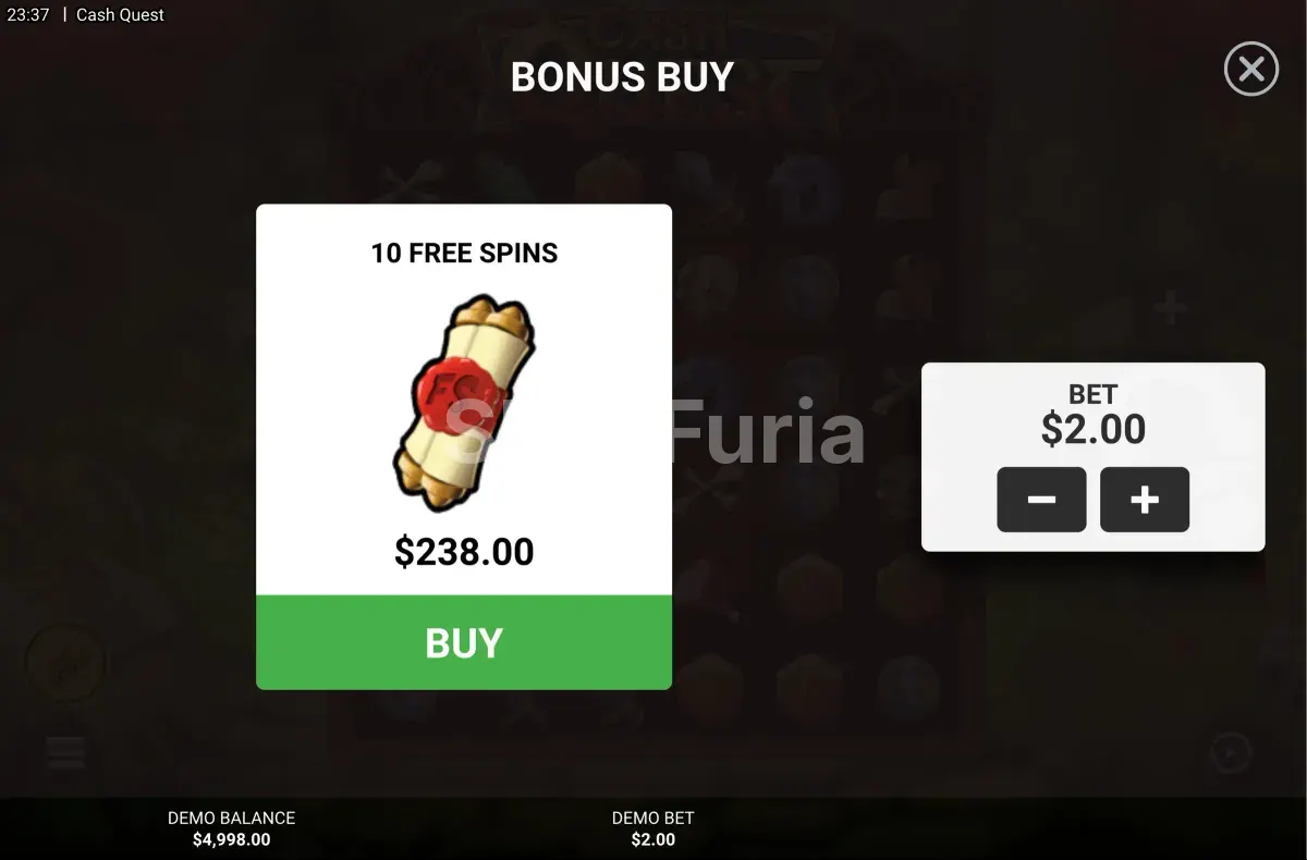 Pantalla de compra de bonus en Cash Quest