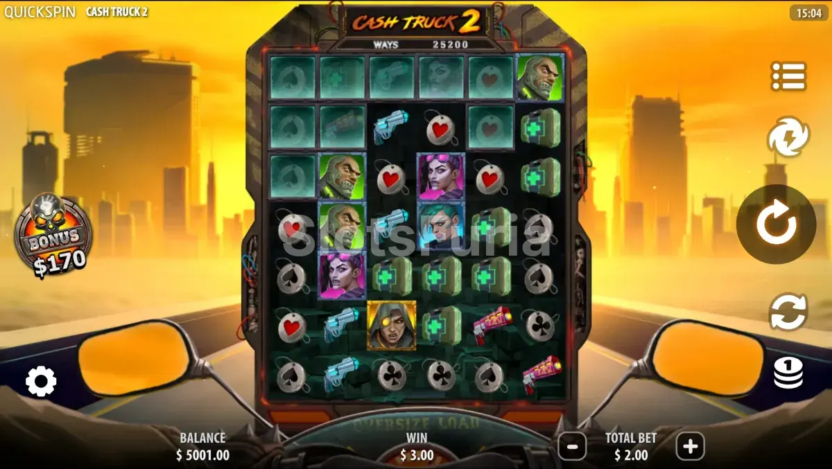 Pantalla principal del juego Cash Truck 2 con su tablero de 6 carretes