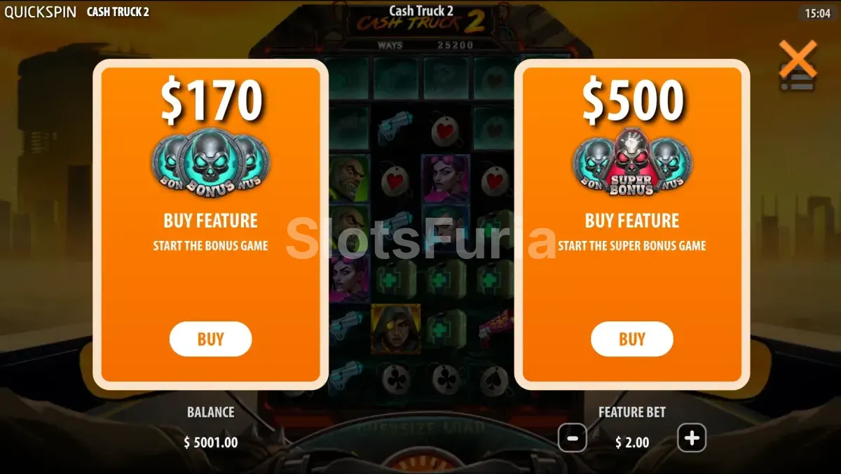 Pantalla de compra de bono del Cash Truck 2 con las dos opciones disponibles