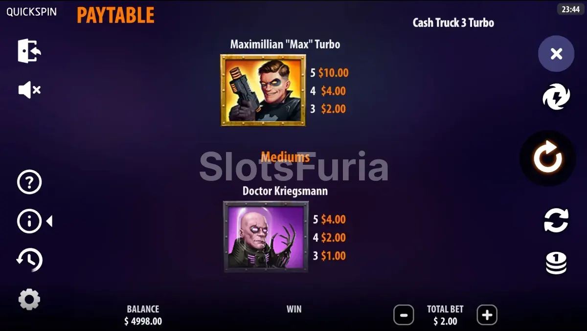 Tabla de pagos detallada de Cash Truck 3 Turbo de Quickspin