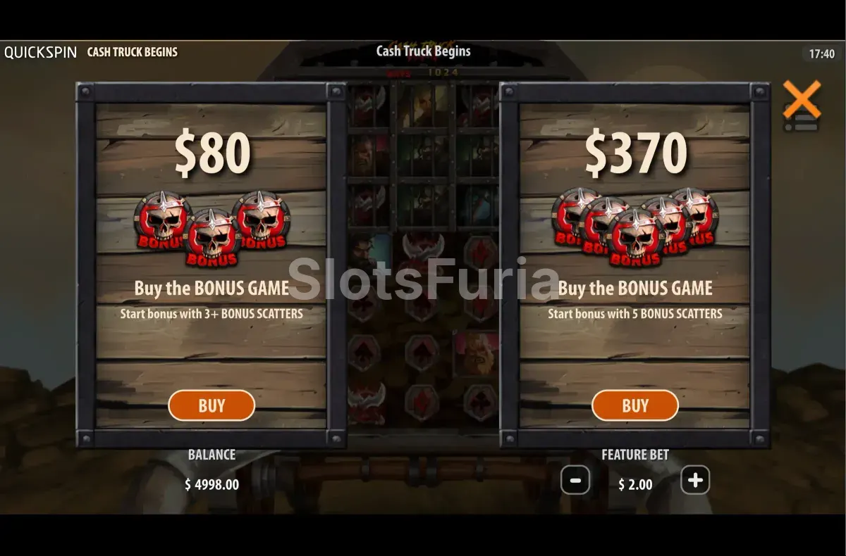 Interfaz de compra de bonos de Cash Truck Begins con sus distintas opciones disponibles