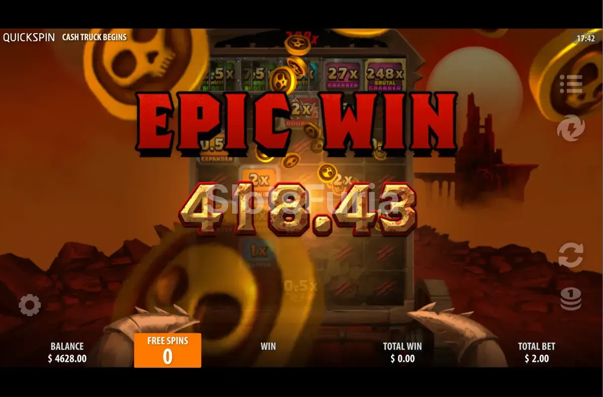 Gran victoria en Cash Truck Begins con multiplicador máximo activado en pantalla