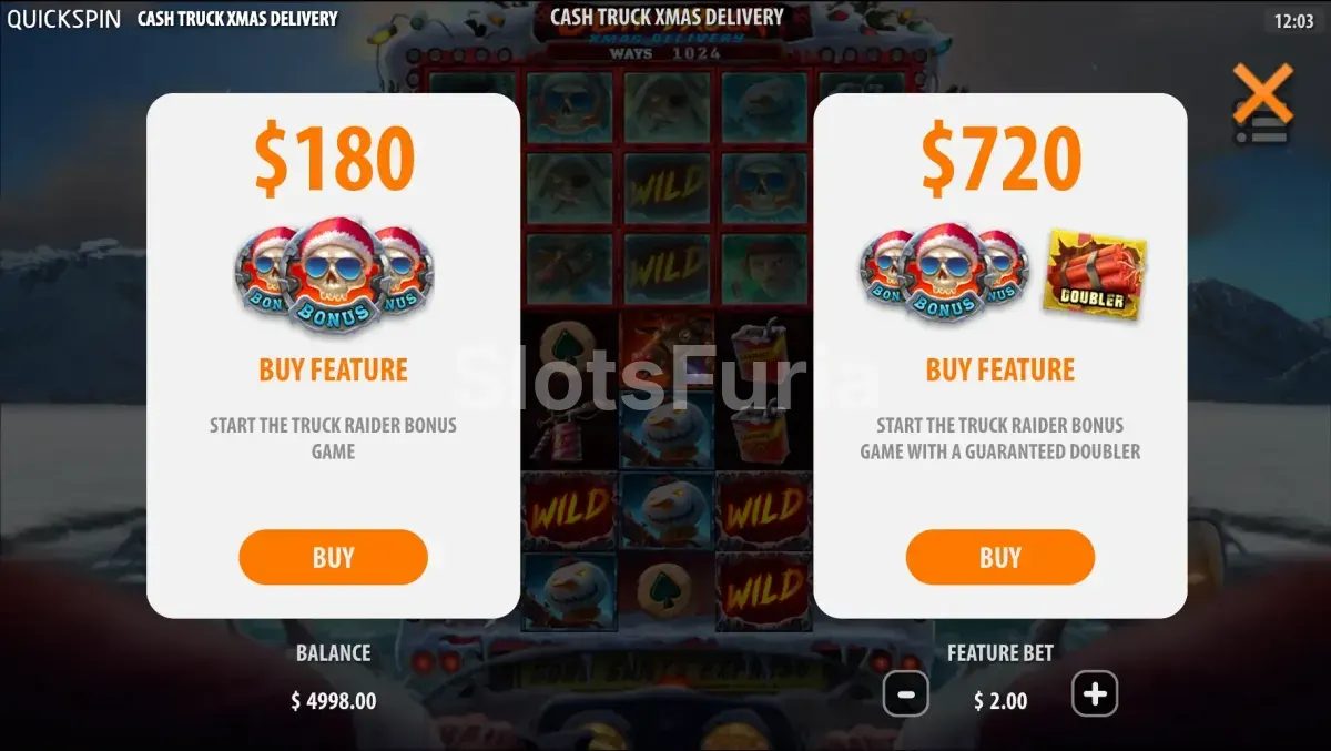 Función de compra de bonus en Cash Truck Xmas Delivery
