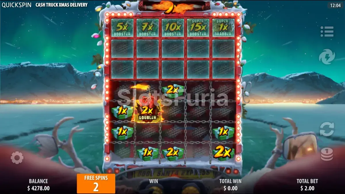 Ronda de giros gratuitos del Truck Raider Bonus en Cash Truck Xmas Delivery