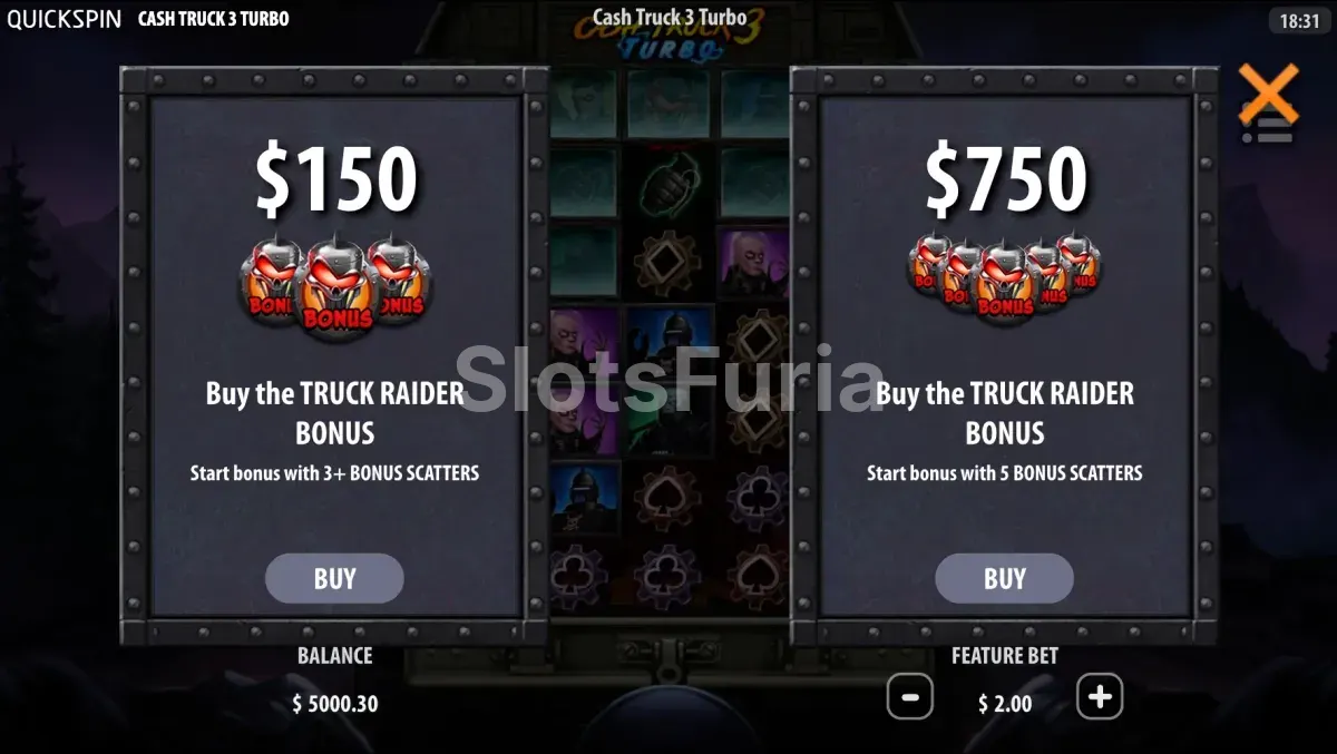 Opciones de compra de bonus disponibles en Cash Truck