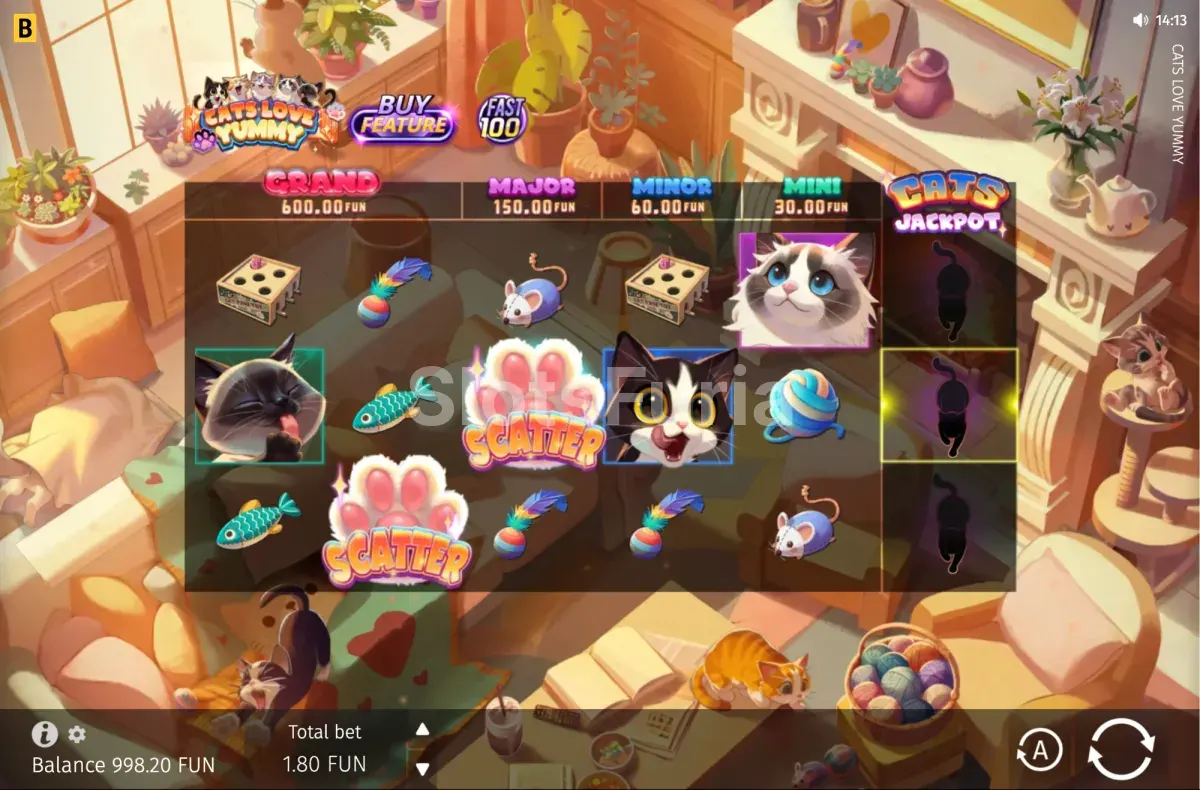 Juego base de Cats Love Yummy con los 5 rodillos y 3 líneas