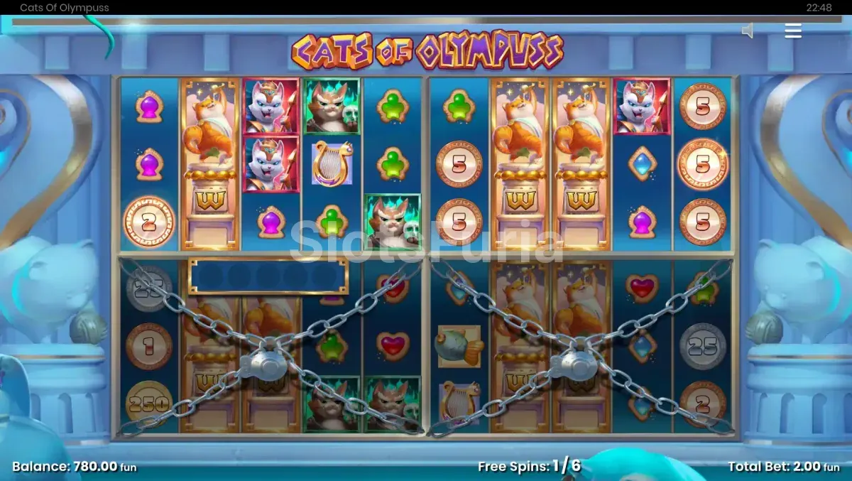 Ronda de giros gratis de Cats of Olympuss con múltiples matrices activas