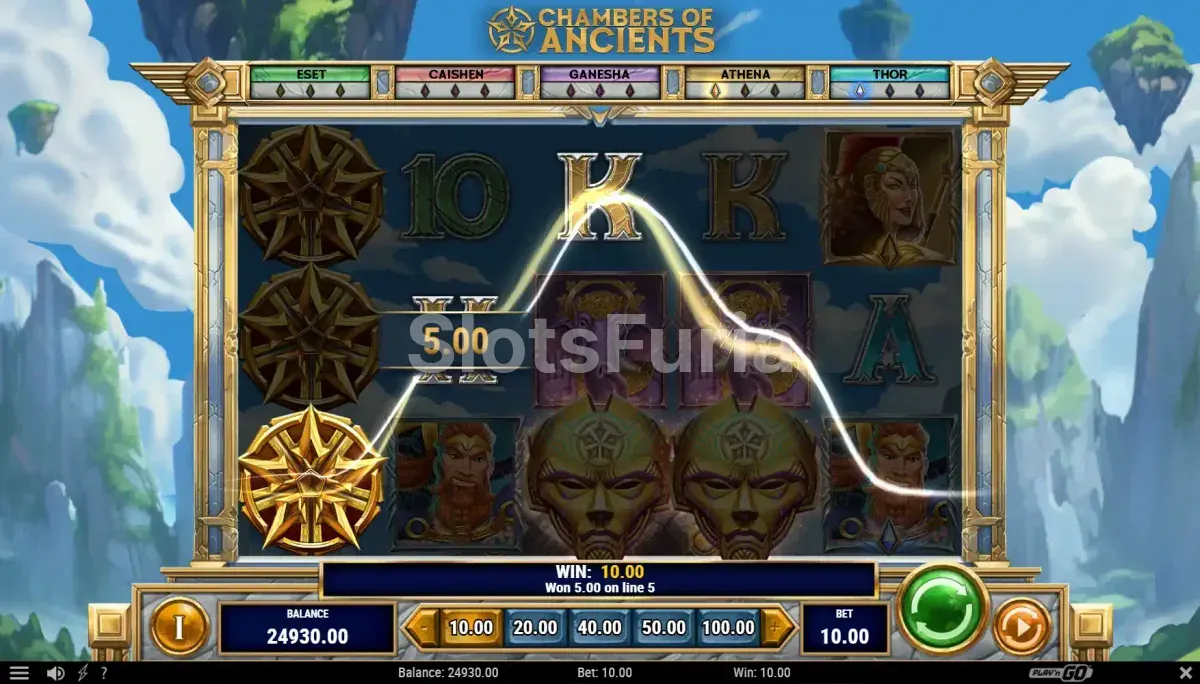 Resultado de un giro con multiplicadores activos en Chambers of Ancients