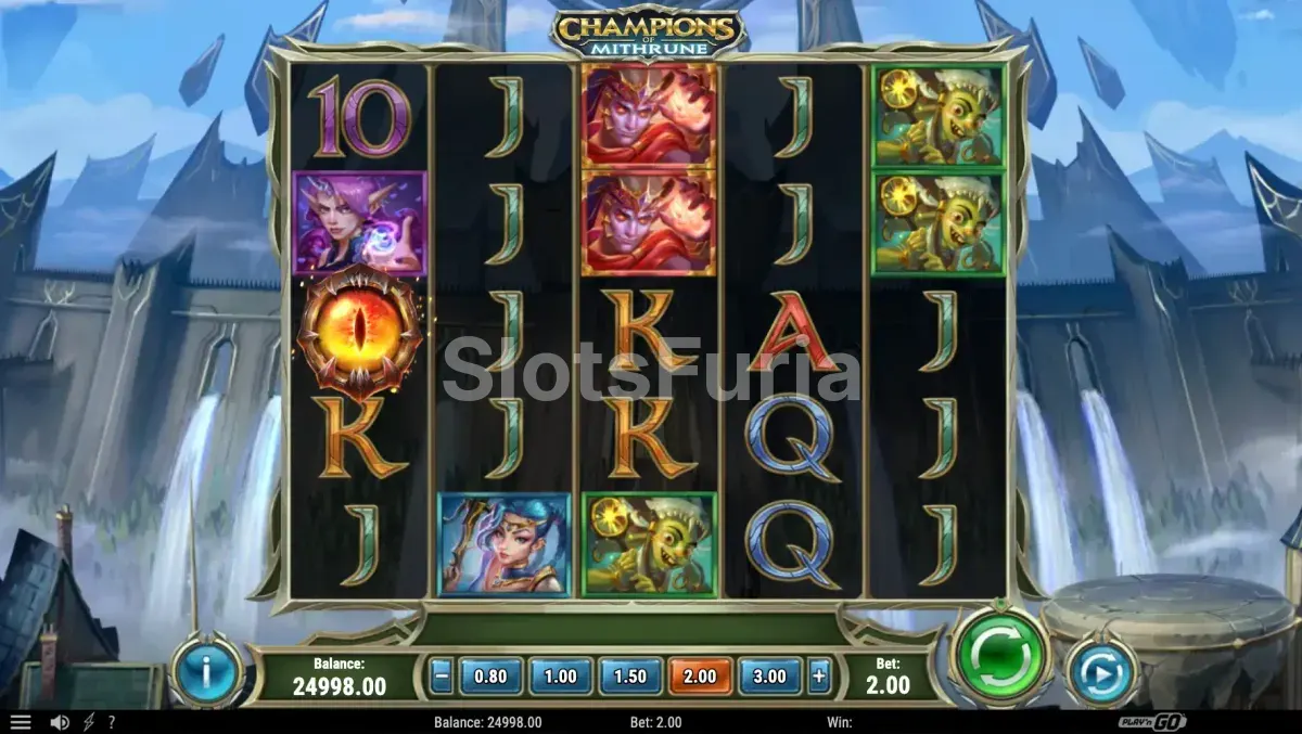 Pantalla principal de Champions of Mithrune con los cinco campeones en acción