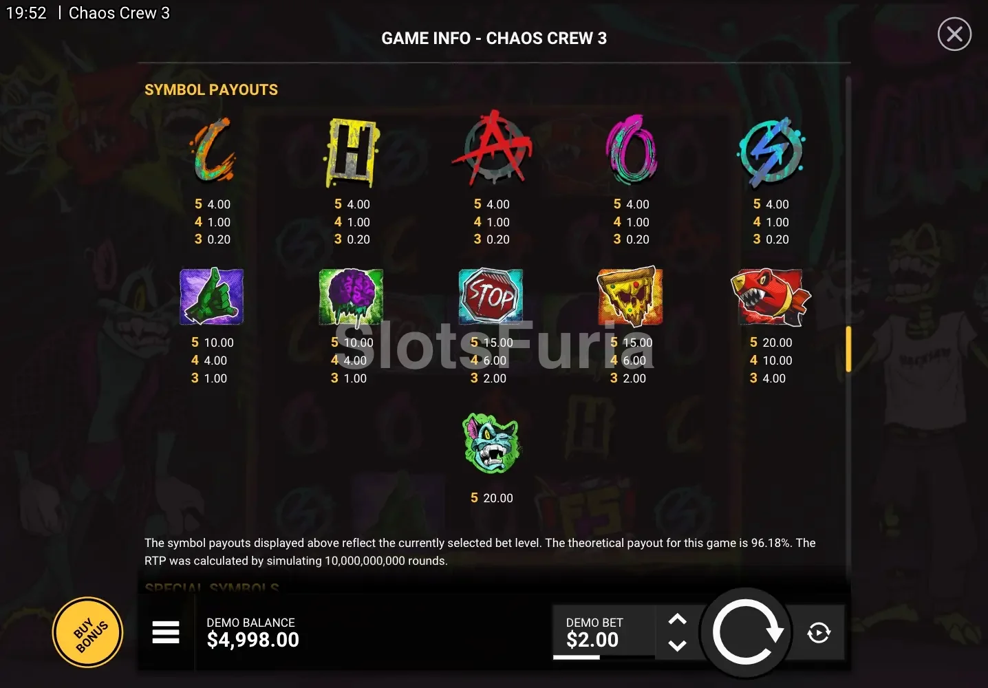 Tabla de pagos y símbolos de Chaos Crew 3