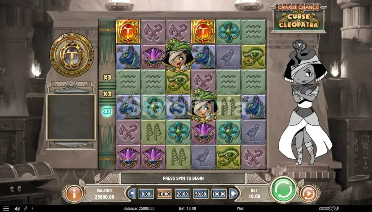 Pantalla principal del juego Charlie Chance and the Curse of Cleopatra con sus seis rollos