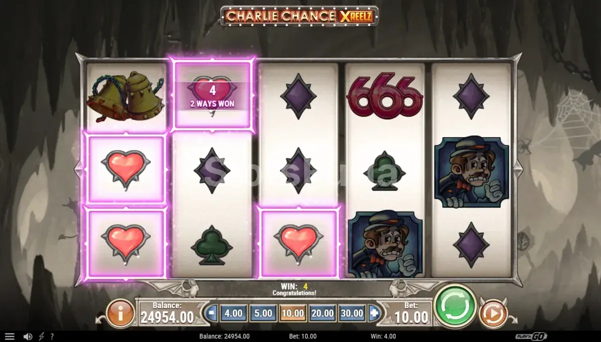Resultado de giro con multiplicador activo en Charlie Chance XreelZ