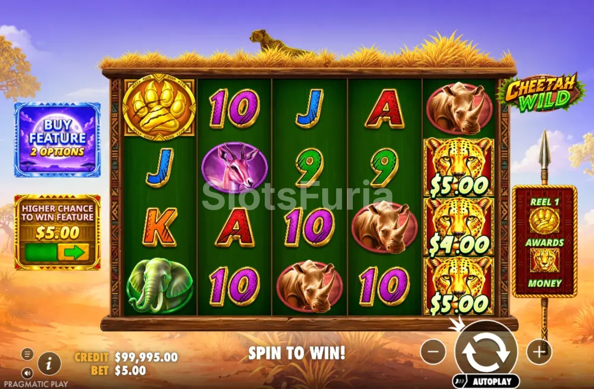 Juego base de Cheetah Wild con la cuadrícula de 5 rodillos y 4 filas