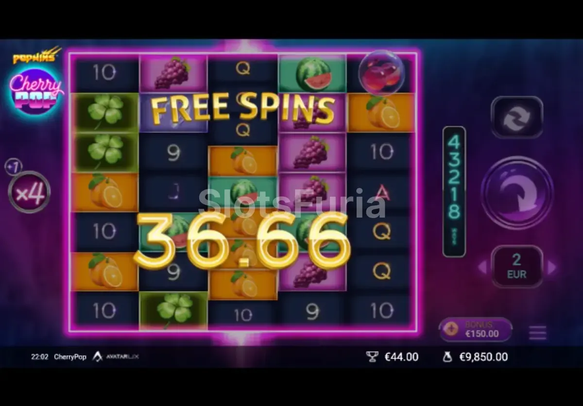 Pantalla de gran victoria en Cherry Pop con multiplicadores activos