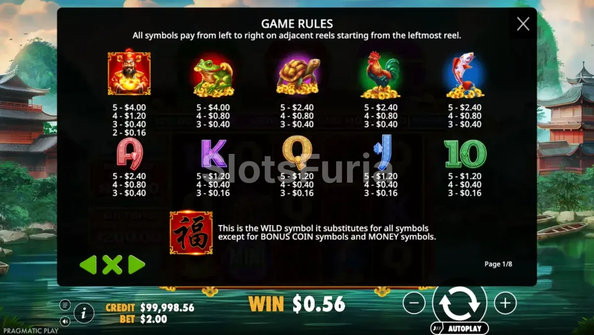 Tabla de pagos detallada de la slot Chests of Cai Shen