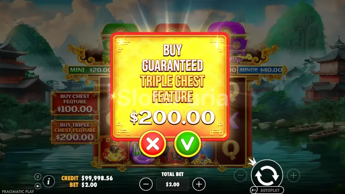 Menú de compra de bonus en Chests of Cai Shen de Pragmatic Play