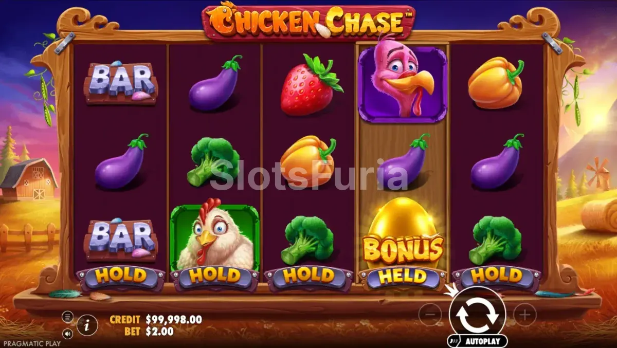 Juego base de Chicken Chase con su granja y personajes animados
