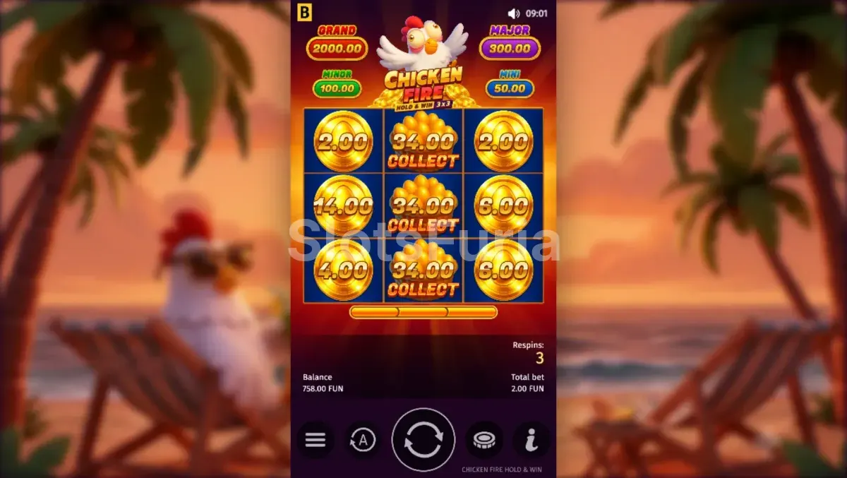 Ronda de giros gratuitos de Chicken Fire con multiplicadores activos