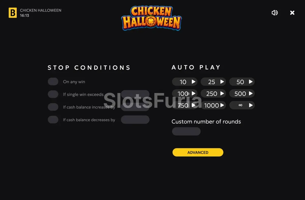 Configuración del autoplay en Chicken Halloween