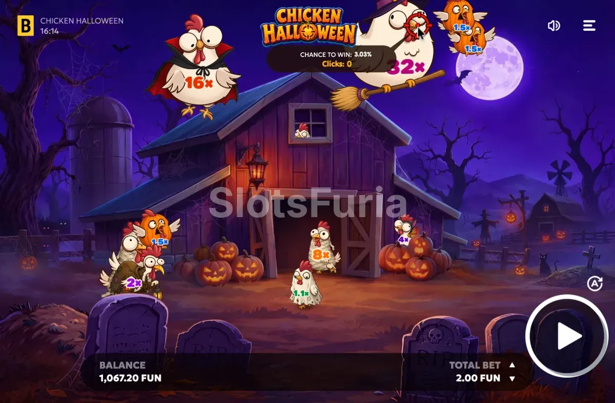 Juego base de Chicken Halloween con la gallina en pantalla
