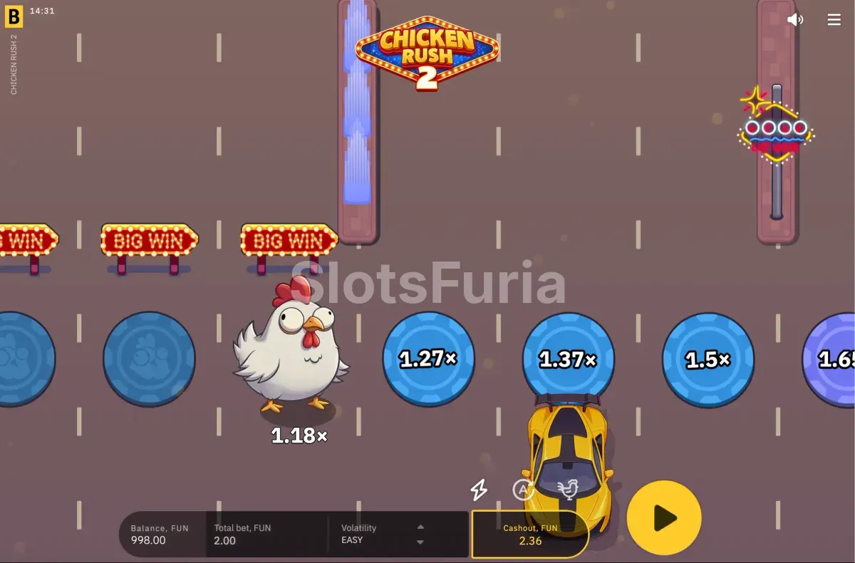 Modos de juego y multiplicadores en Chicken Rush 2