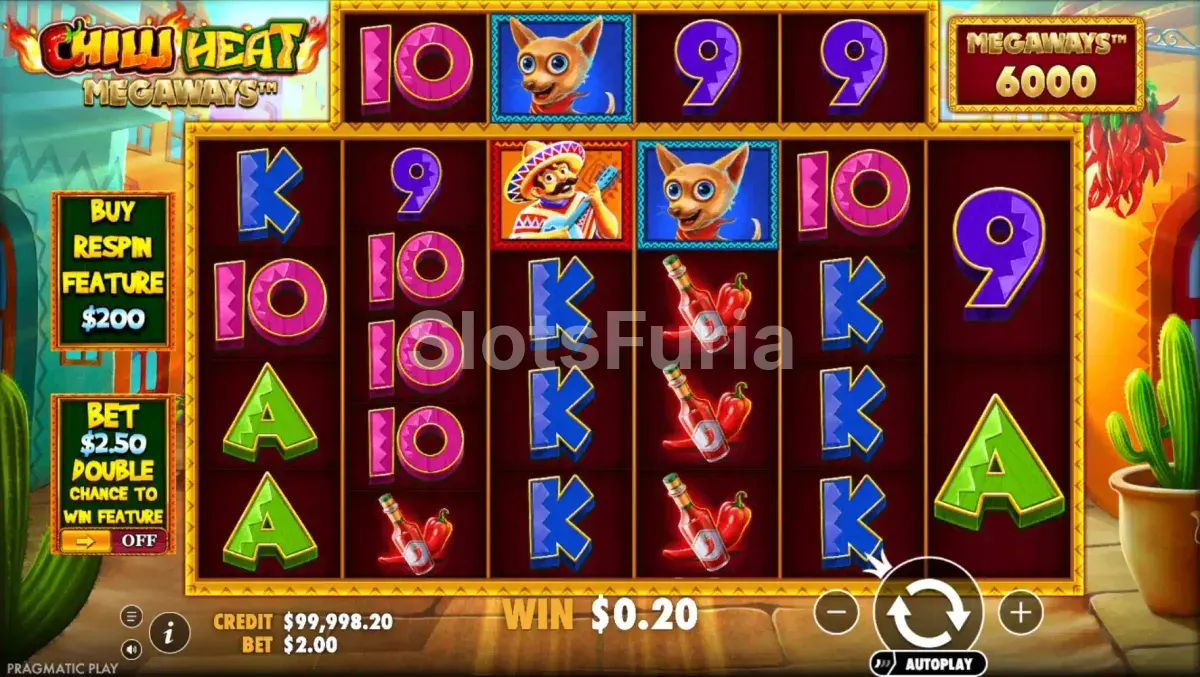 Juego base de Chilli Heat Megaways con cuadrícula Megaways activa