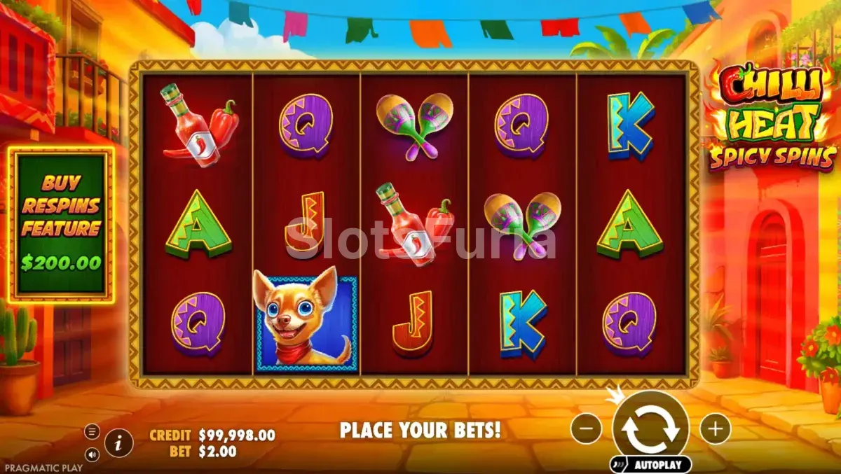 Pantalla principal del juego base en Chilli Heat Spicy Spins