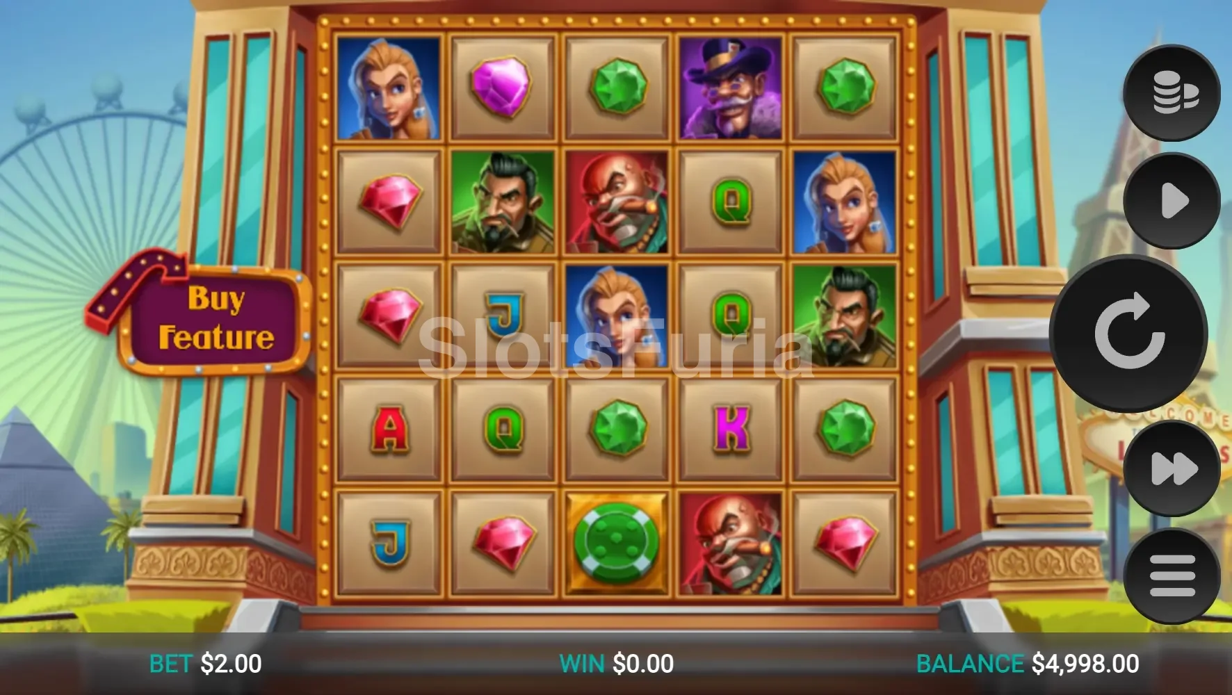 Pantalla principal del juego Chip Spin con la ciudad de Las Vegas de fondo