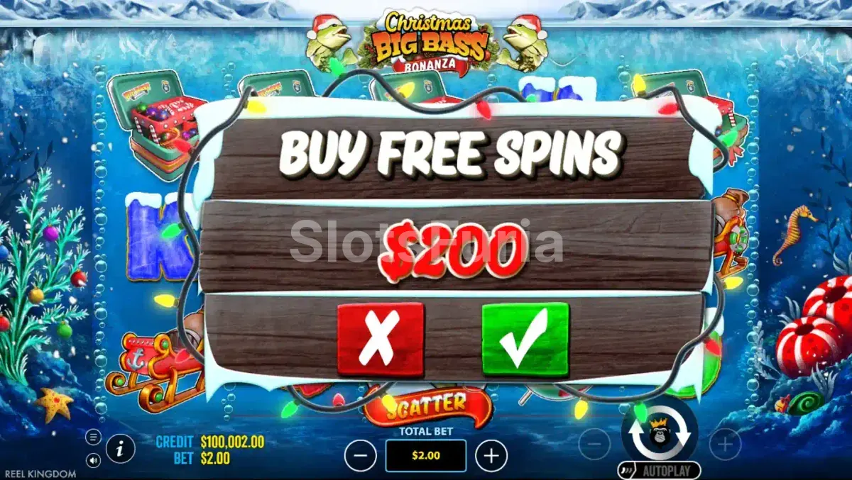 Función de compra de bonos en Christmas Big Bass Bonanza
