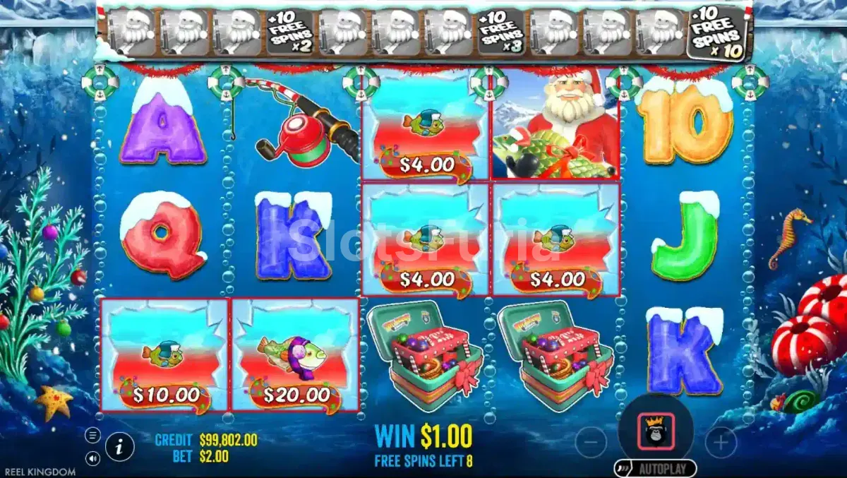 Ronda de giros gratuitos en Christmas Big Bass Bonanza con multiplicadores activos