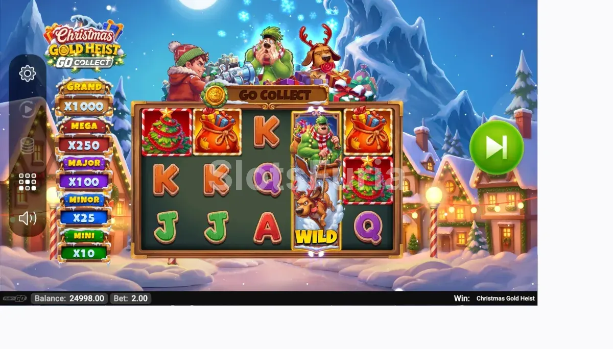 Juego base de Christmas Gold Heist con simbología de atraco navideño