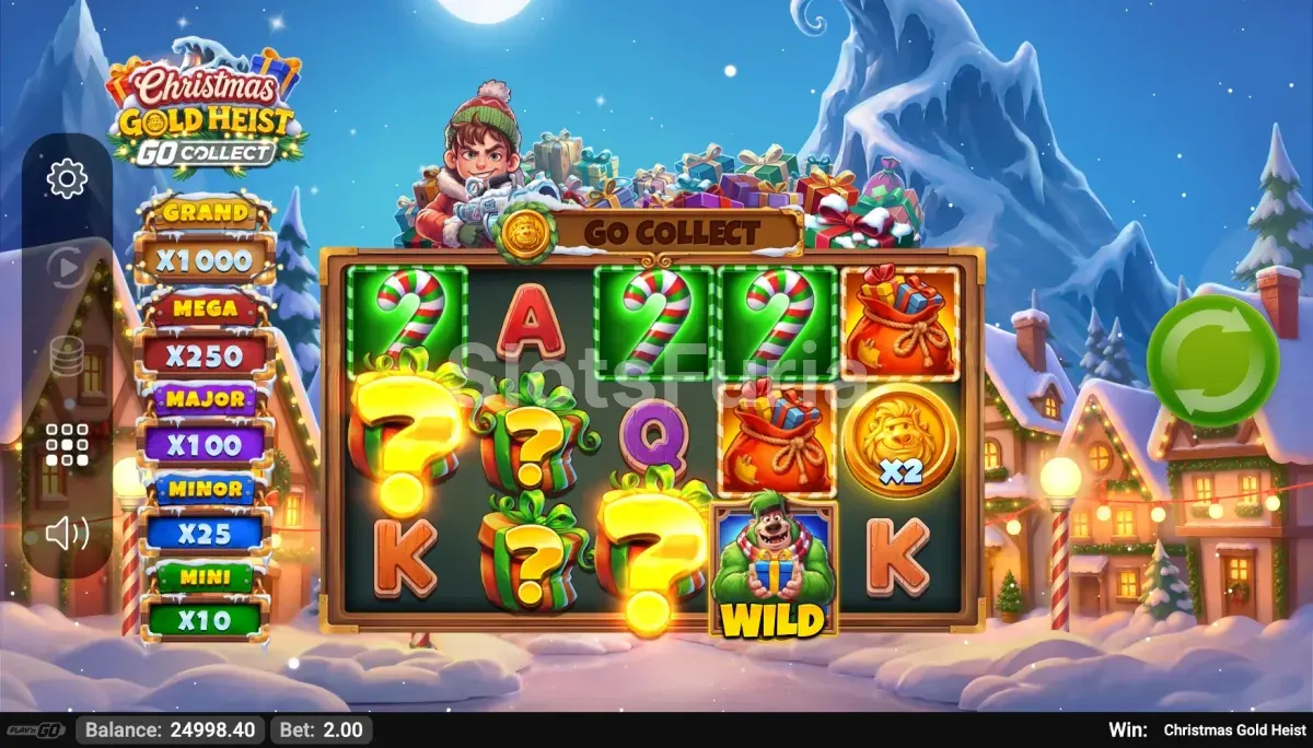 Segunda vista del juego base de Christmas Gold Heist mostrando la disposición de rodillos