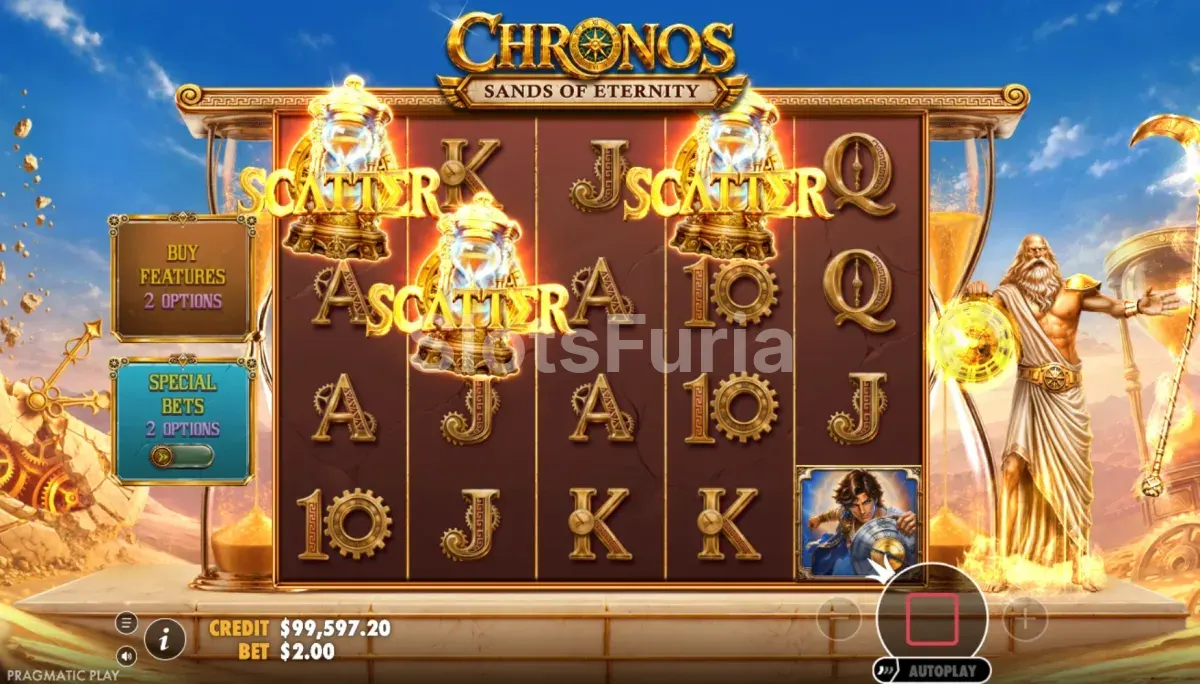 Scatters en pantalla activando la ronda de Chronos Sands of Eternity