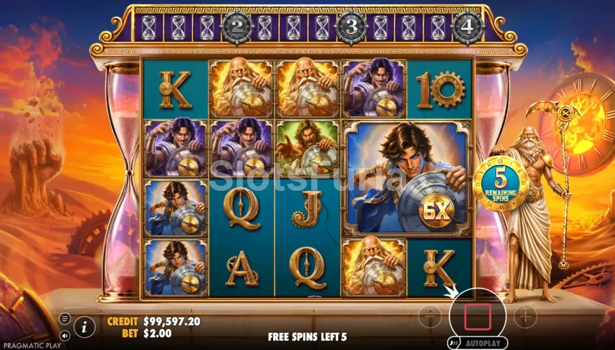 Ronda de giros gratis de Chronos Sands of Eternity con el medidor de scatters