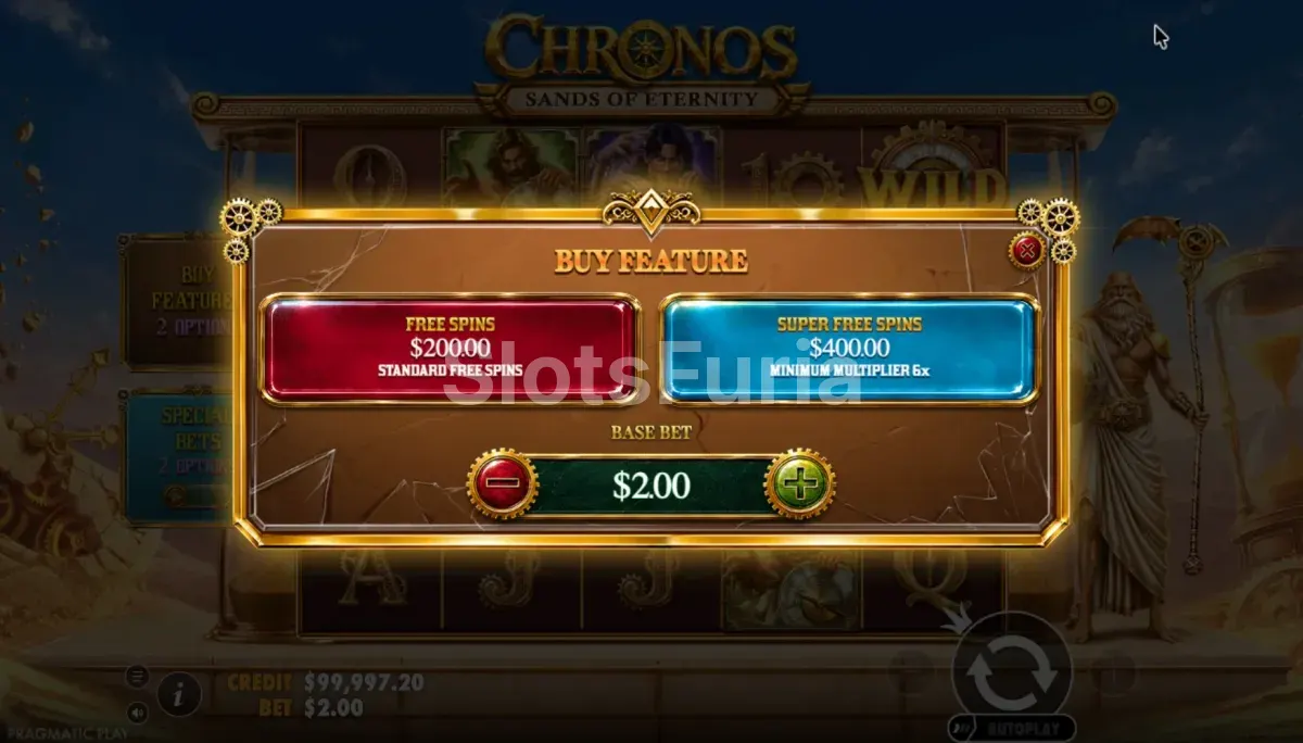 Pantalla de compra de función de Chronos Sands of Eternity