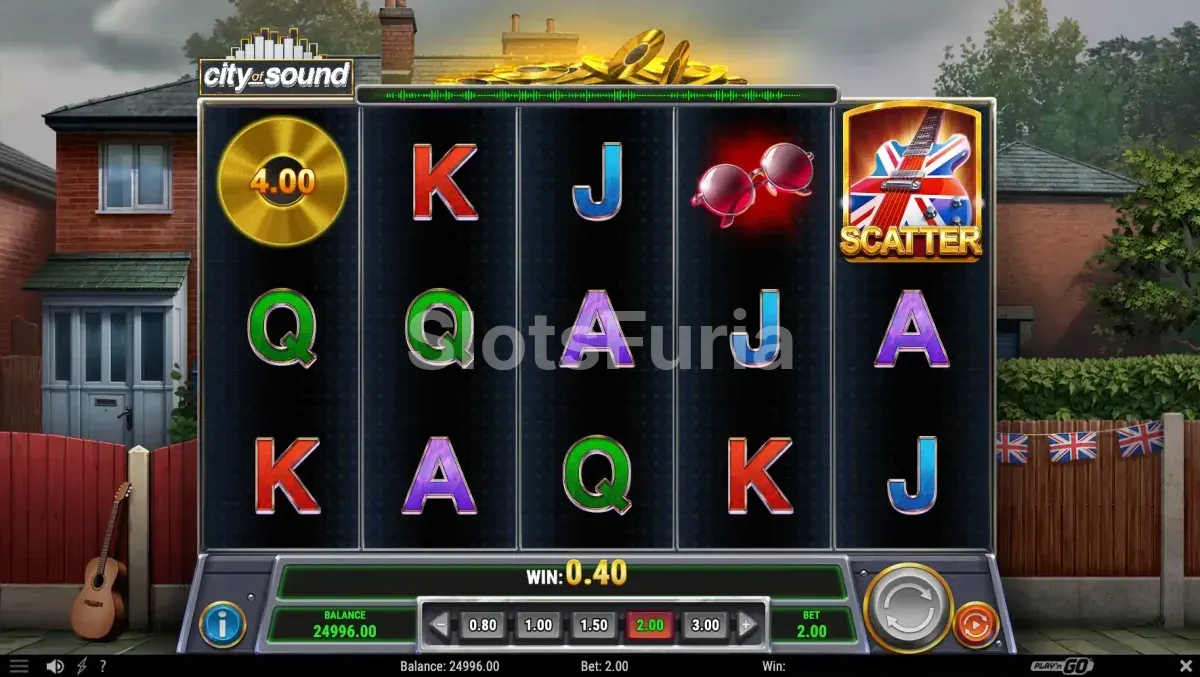 Segunda pantalla del juego base de City of Sound mostrando combinaciones ganadoras