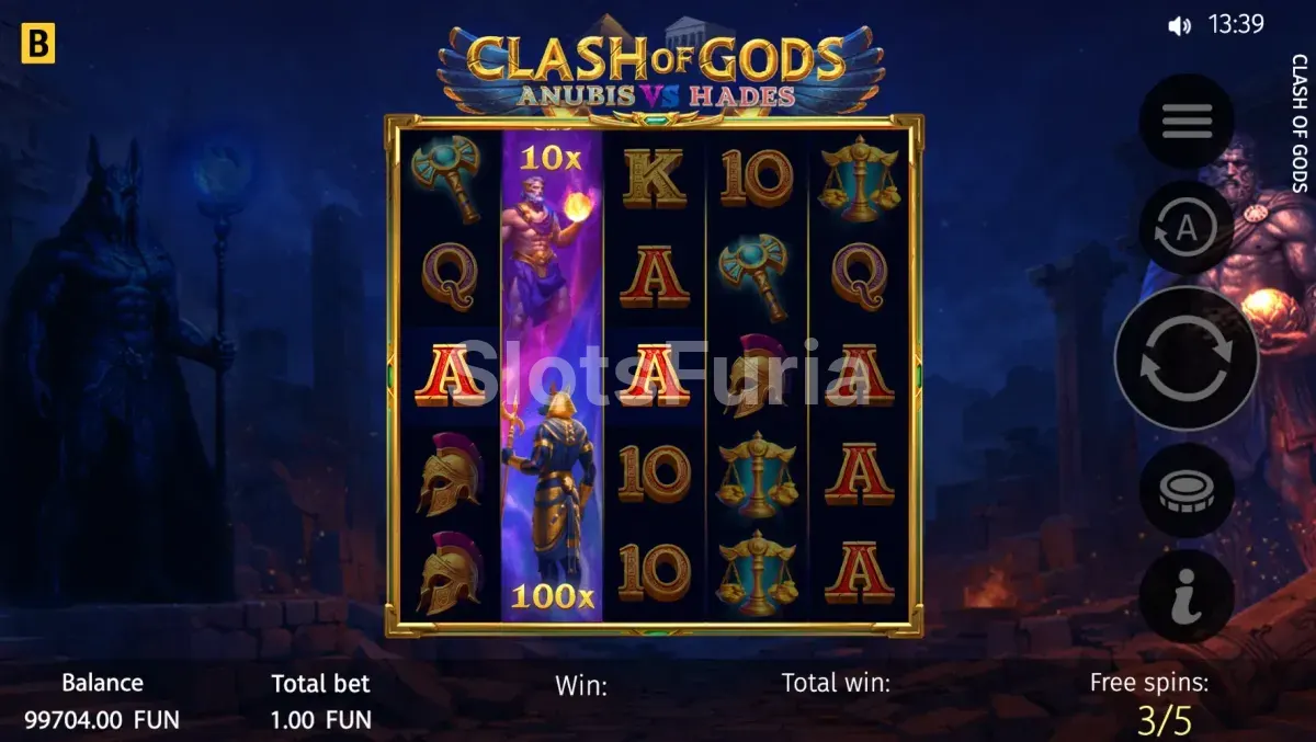 Ronda de giros gratis de Clash of Gods Anubis vs Hades con comodines expansivos activos