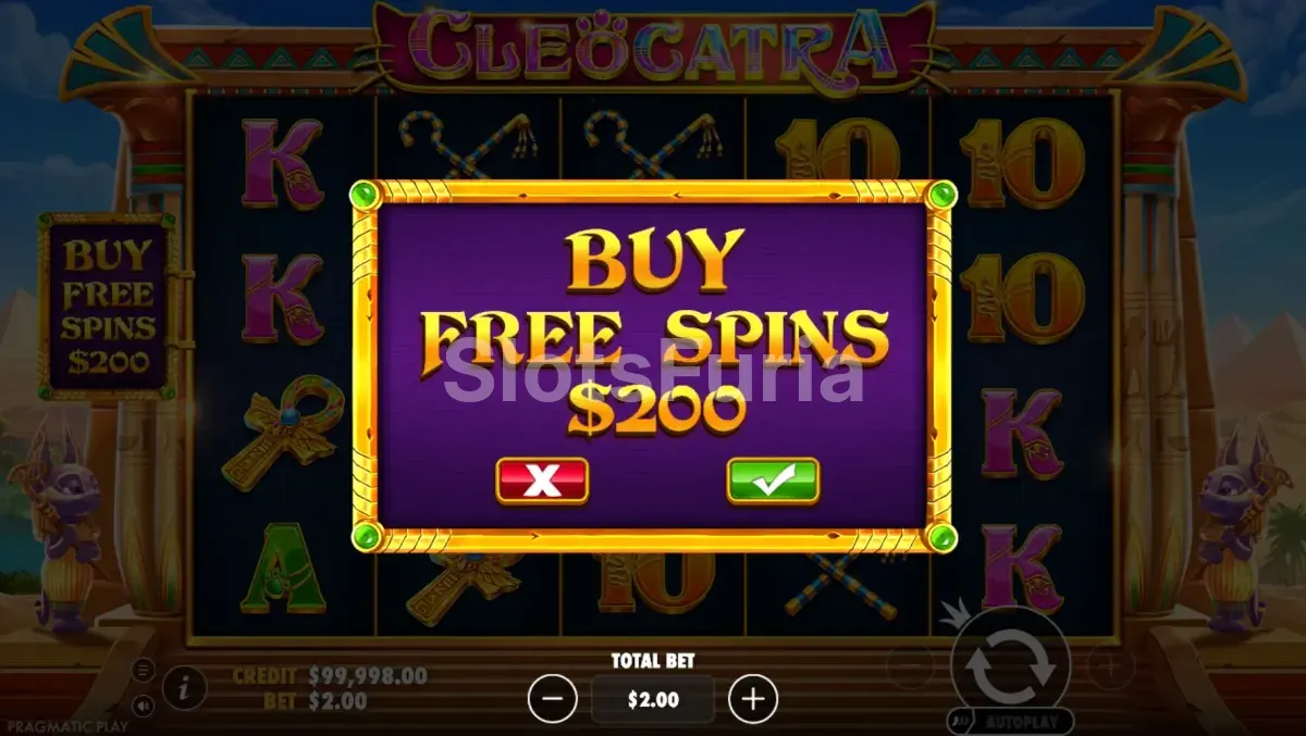Pantalla de compra de bono de Cleocatra con el costo de 100x