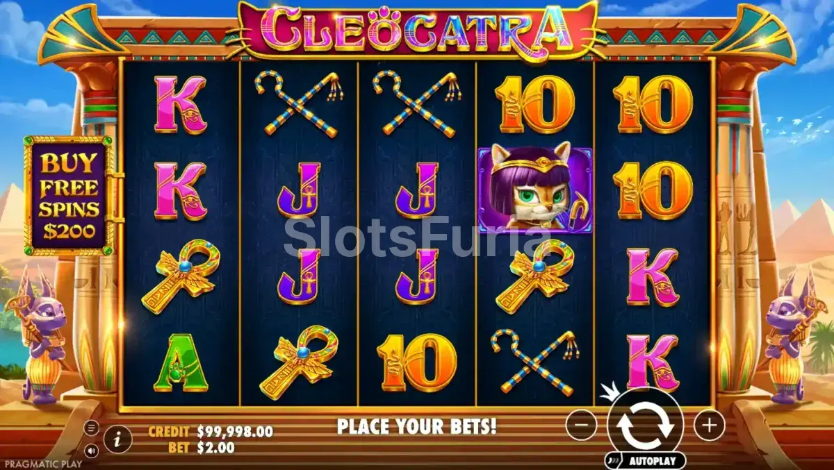 Juego base de Cleocatra con la grilla de 5 rodillos y 4 filas