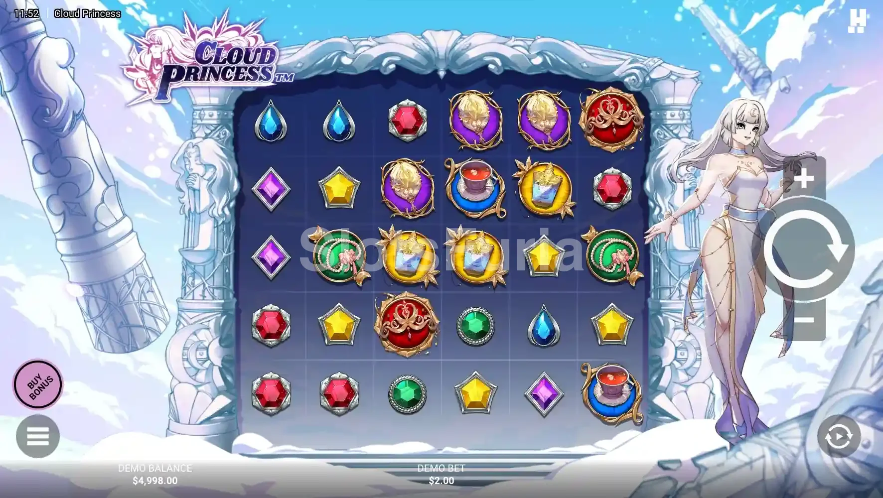 Pantalla principal del juego Cloud Princess con su cuadrícula de 6x5
