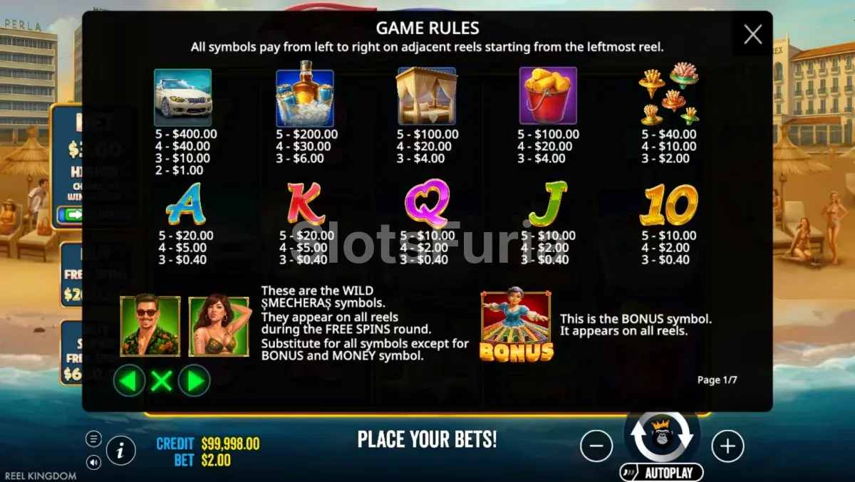 Tabla de pagos de Club Mamaia
